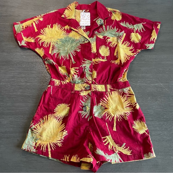 NWT Free People Maroon Malibu Combo Floral Tropical Romper Onesie Jumpsuit XS - Picture 2 of 16